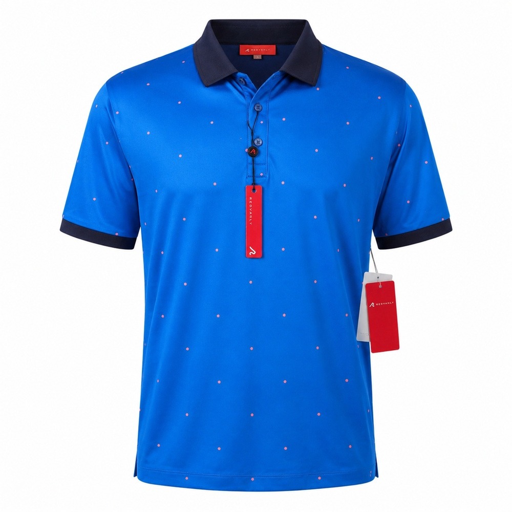 Redvanly Ramey Polo Mens Large Marine Blue Polka Dot Golf Shirt NEW
